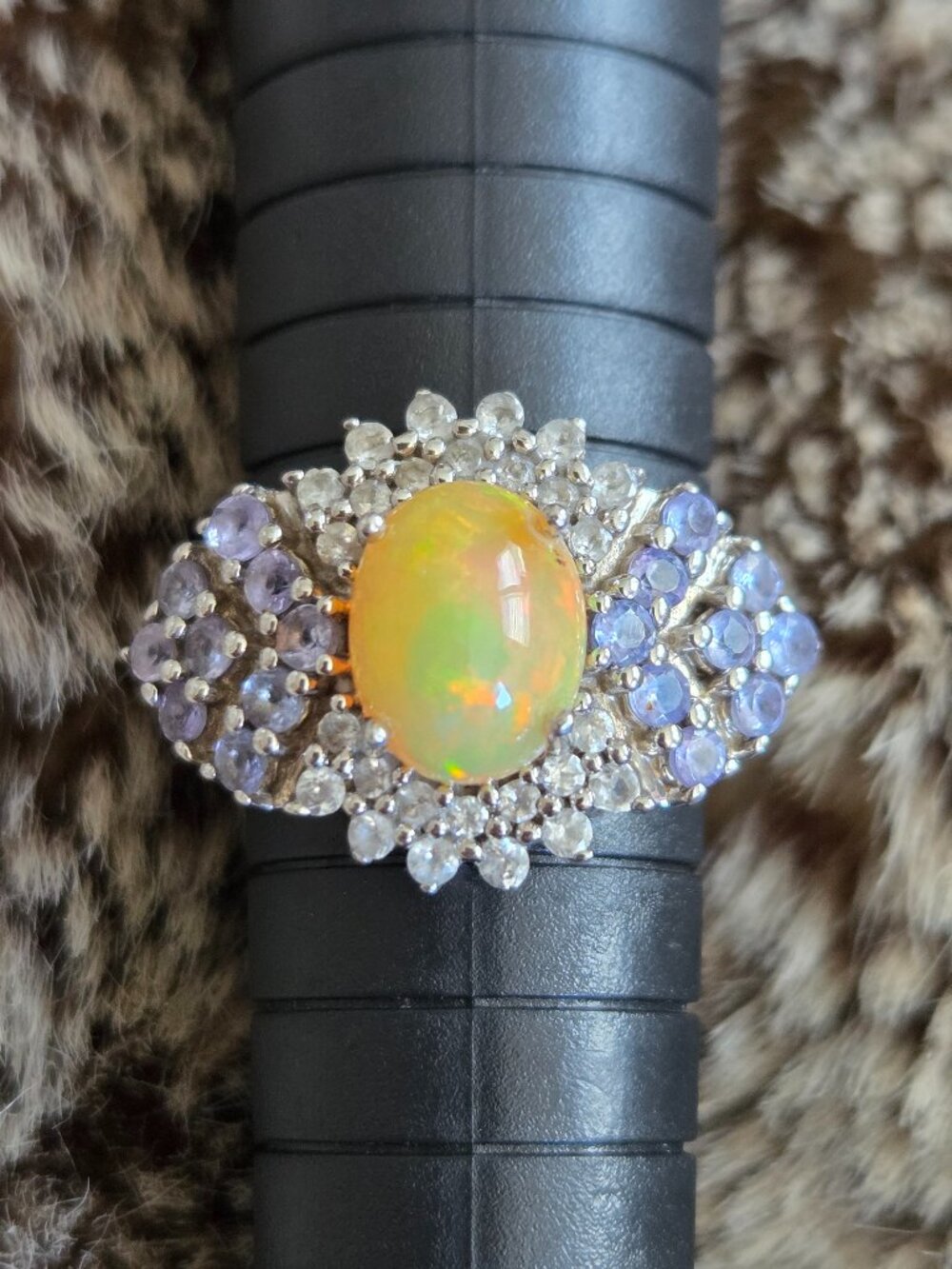 Samuel Aaron Fire Opal & Cubic Zirconia Sterling Silver Ring